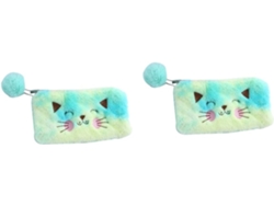 Estuche para lápices con estampado de gato de peluche amarillo, 2 piezas, para guardar útiles escolares, Maquia Gokoco