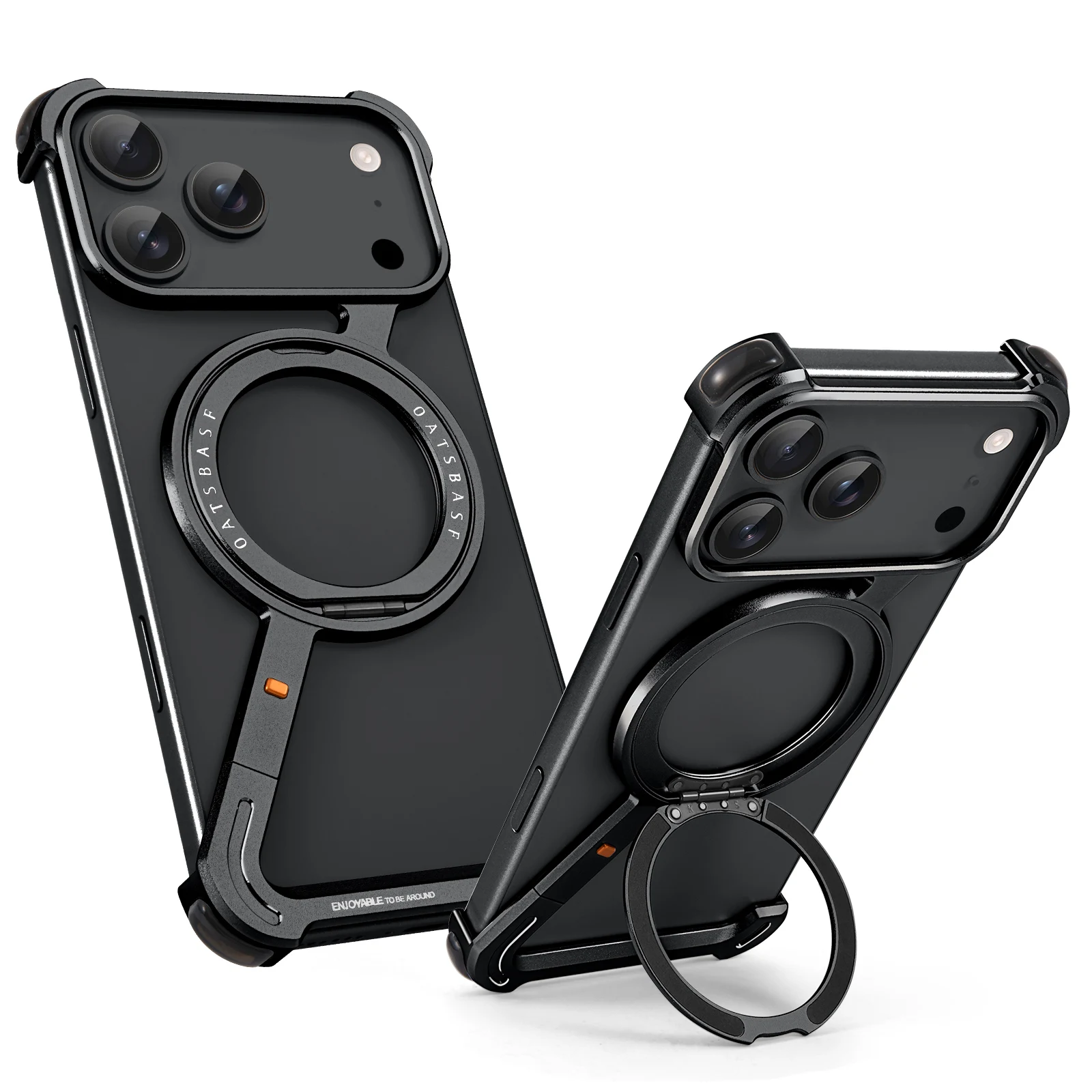 (iphone 17 Negro) Funda Metálica Para Teléfono Con Soporte De Anillo, Rotación De 360°, Protección Magnética.