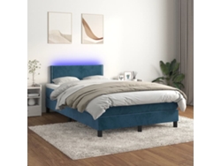 Cama Box Spring Colchón Y Led Terciopelo Azul Oscuro 120x200 Cm