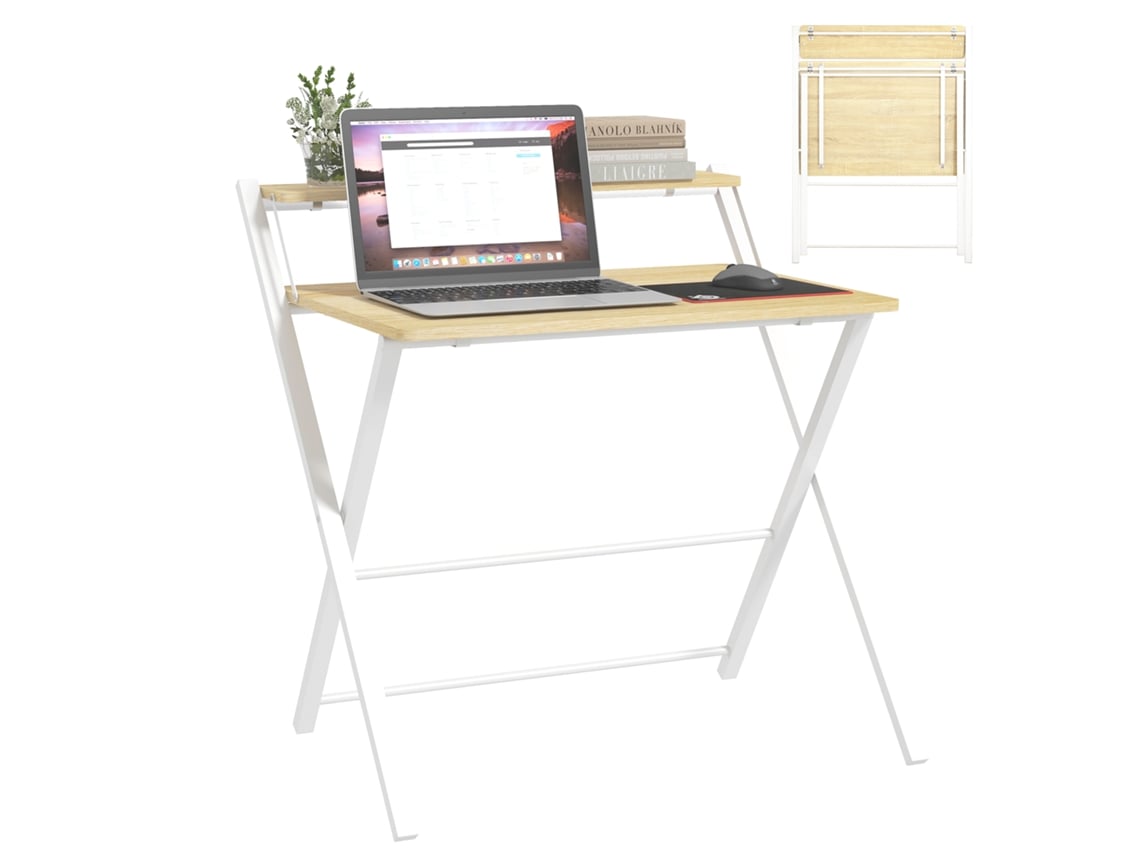 Mesa De Estudo Dobrável Com Prateleira Natural