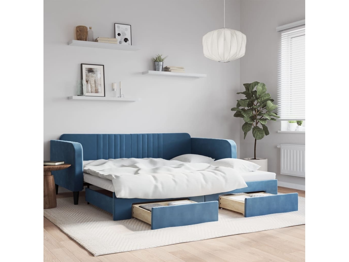 Sofá Cama Nido Con Cajones Terciopelo Azul 100x200 Cm