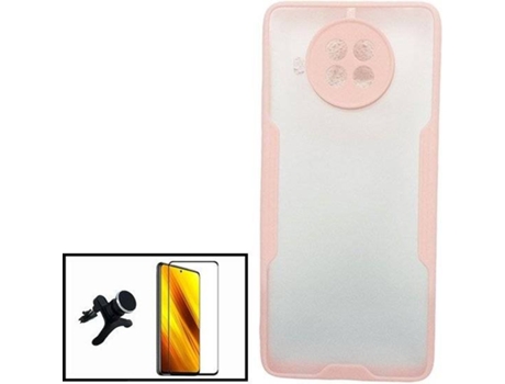 Kit Protector de Pantalla de Vidrio Templado + Carcasa + Soporte Magnético Xiaomi Mi 10T Lite 5G PHONECARE Bumper Rosa / Transparente