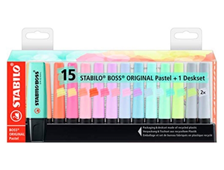 Marcador Stabilo Boss Fluorescente 70 Pastel Deskset Estojo de 15 Unidades Cores Sortidas