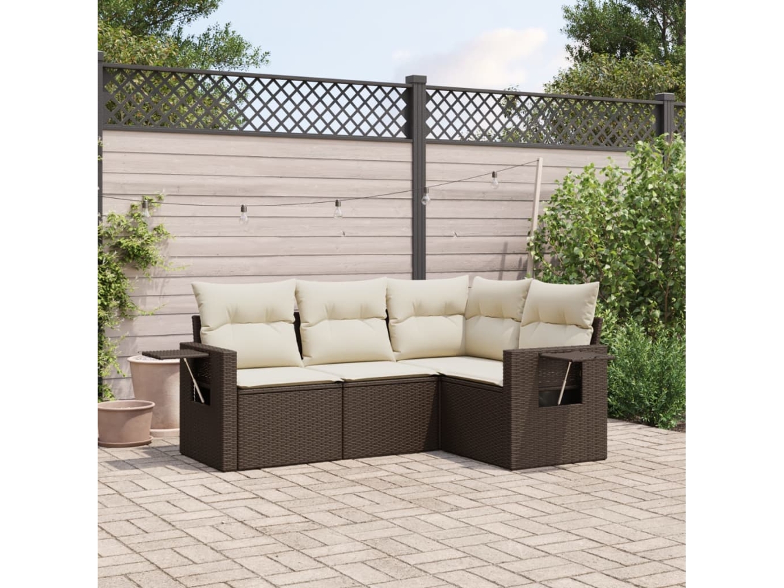 Conjunto de sofás de jardín de 4 piezas DKD Home Decor con cojines de mimbre marrón