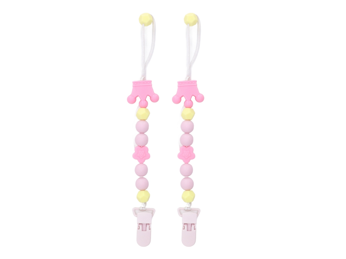 2 Clips De Silicona Para Chupete De Bebé, Cadena, Juguete De Dentición Rosa, Portátil.