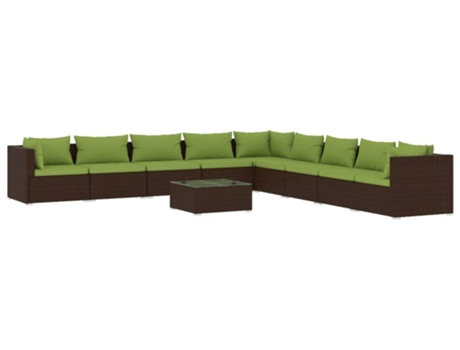 Conjunto 10 muebles de jardín VIDAXL y cojines ratán sintético marrón