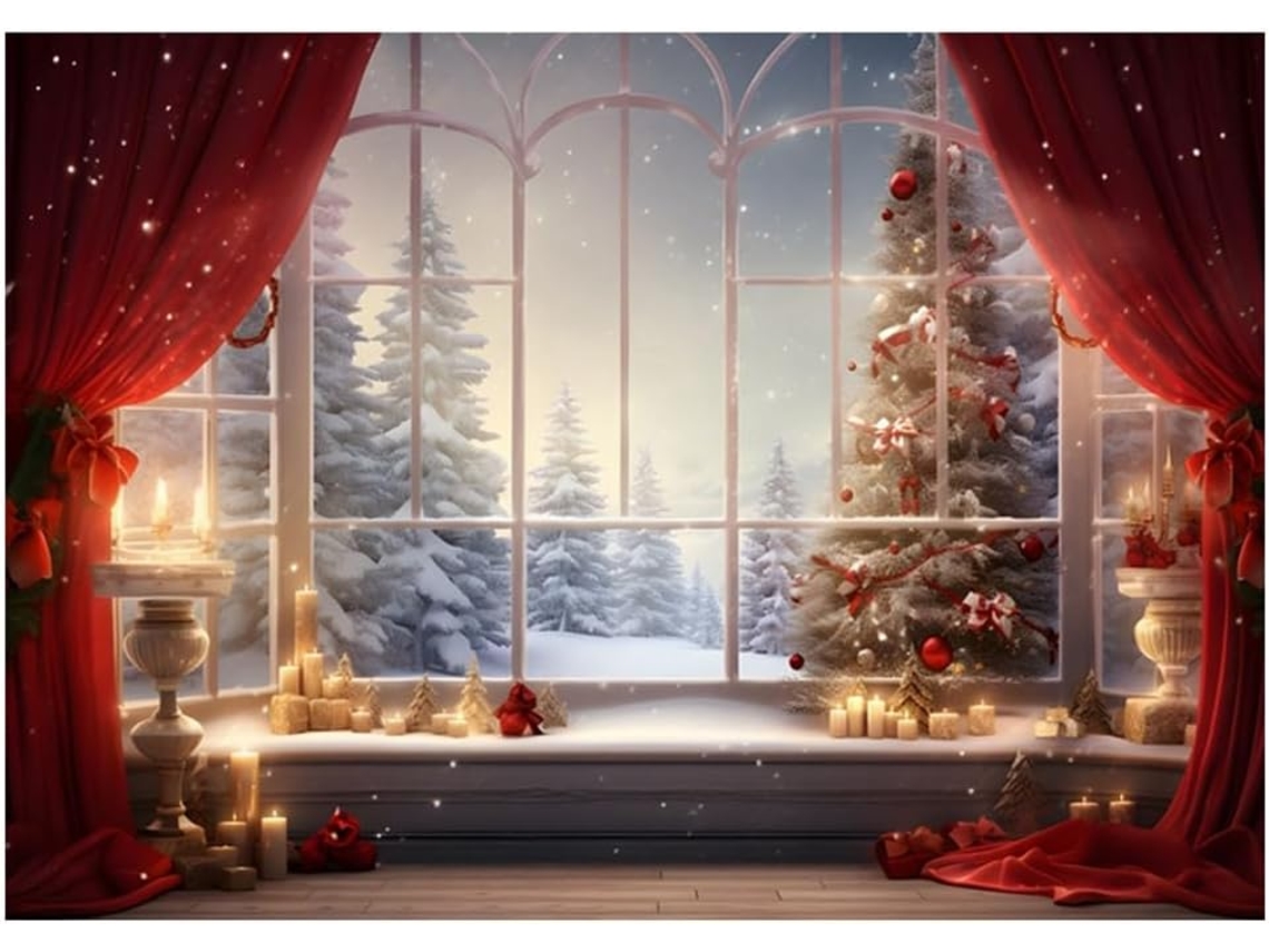 Panel de tela navideño para fondo fotográfico, 210x150 cm, para ventana, ideal para estudios de fotografía infantil. SFUSHOS