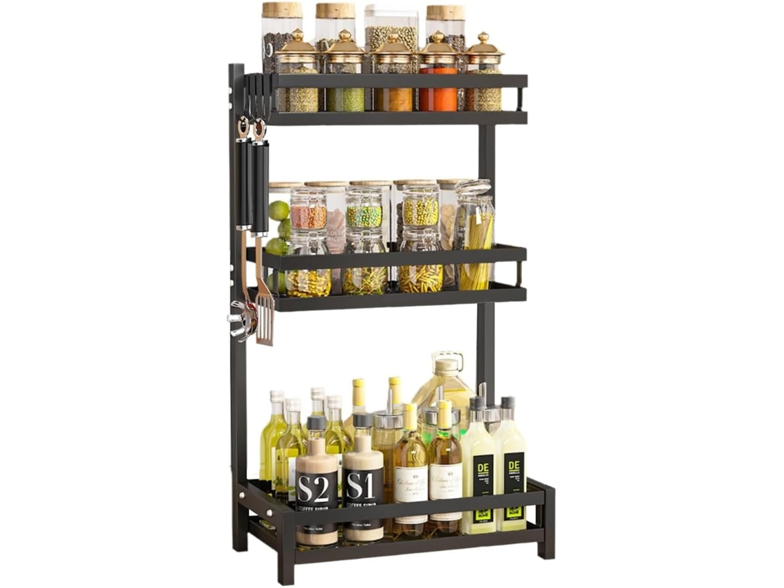 Estante para Especias, Condimentos, Repisa de Cocina Tarros de Condimentos Soporte de Pie Estante Organizador (Negro 3 Niveles) COSHANO