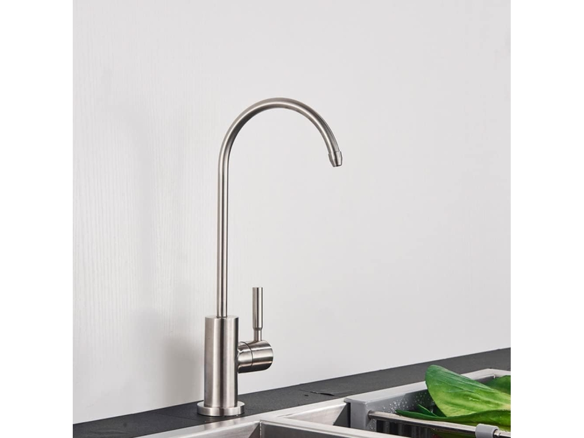 Grifo Monomando De Agua Fría Para Cocina, Color Negro/níquel Cepillado.