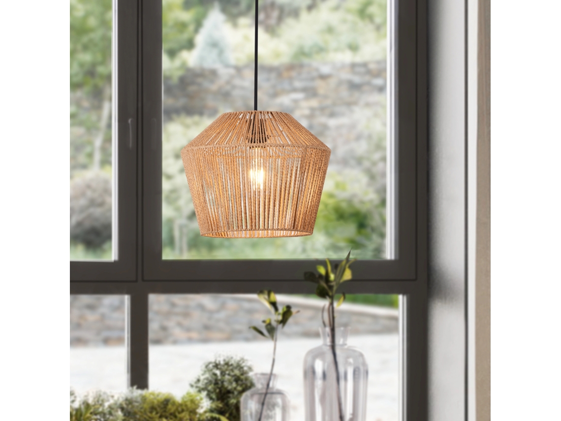 Lámpara colgante Sela metal cuerda 158 x Ø 33 cm - Negro y Beige LUX.PRO