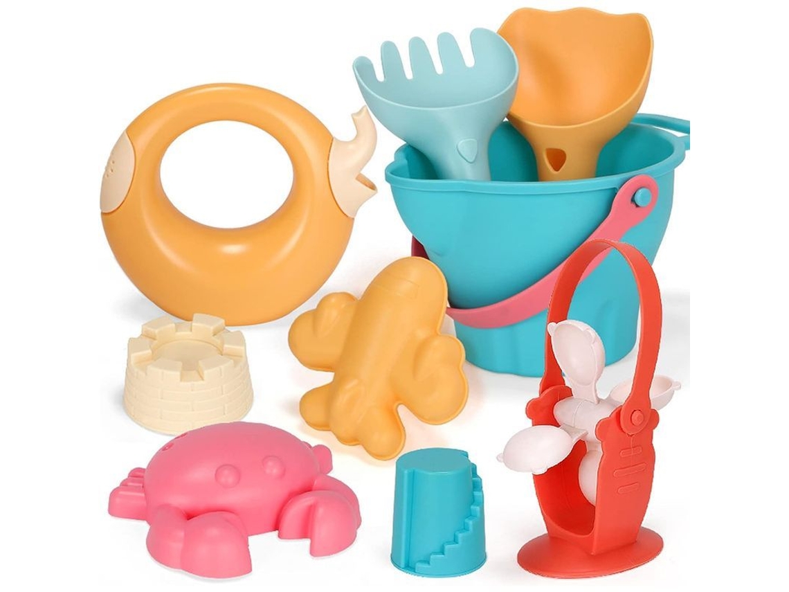 Juego De Arena De Playa Con Cubo, Pala, Rejilla, Coche, Rastrillo Y Moldes Para Niños.