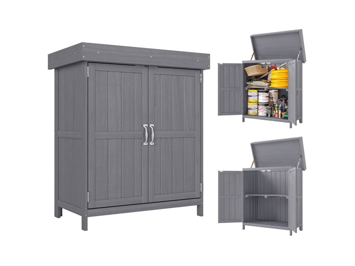 Armario Herramientas Madera 74x43x88 Cm 2 Estantes Tapa Abatible Gris