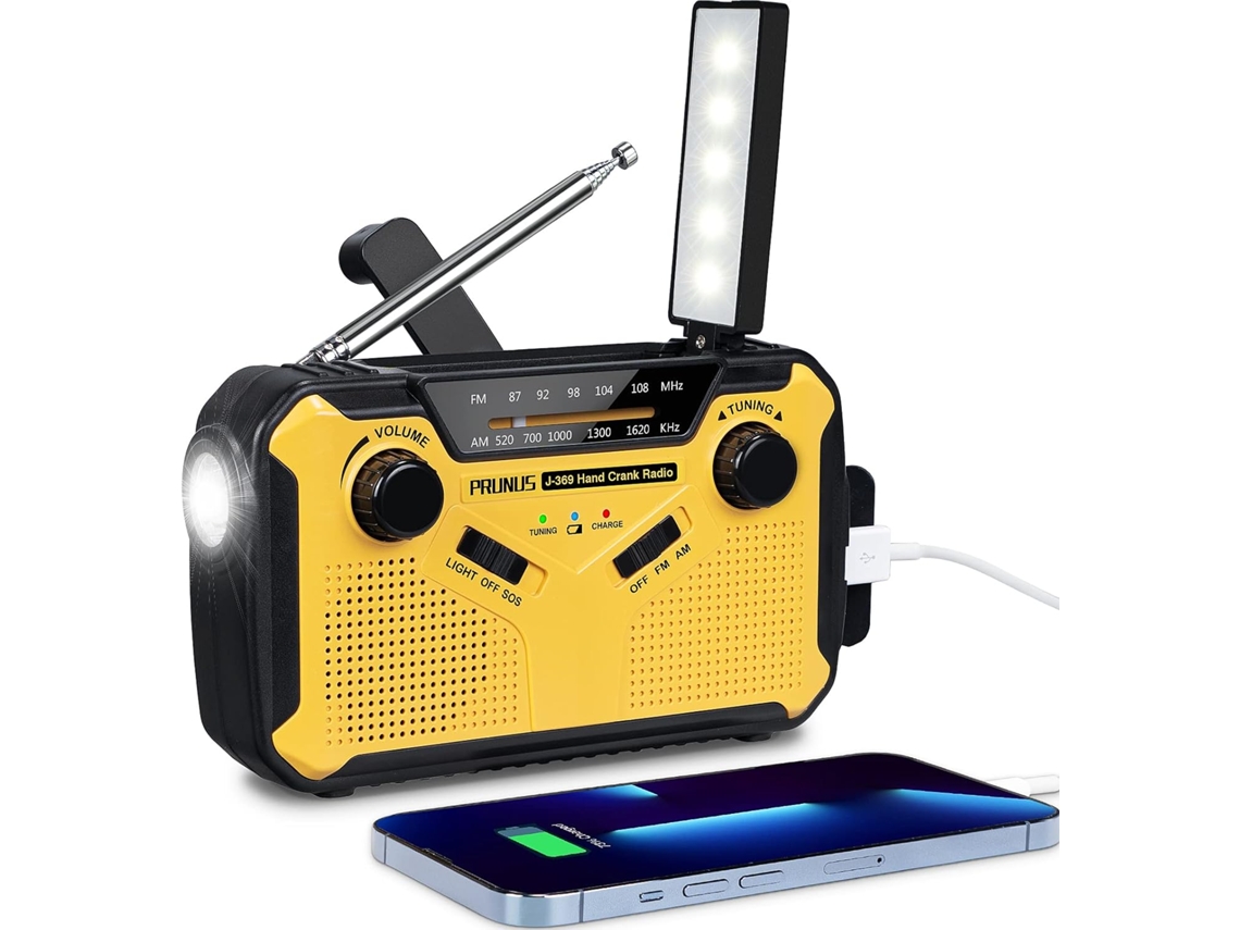Rádio De Emergência Solar Lanterna Led Portátil Manivela Rádio Am/fm Amarelo GERTIZ