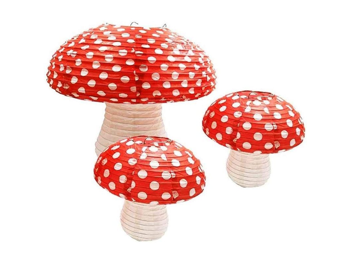 3 Farolillos De Papel Grandes Con Forma De Seta Para La Decoración De Fiestas Temáticas De Bosque/selva.