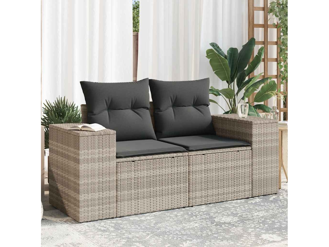 Sofá De Jardín | Sofá De Exterior Con Cojines 2 Plazas Ratán Sintético Gris Claro Wsd268610