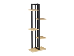 Relaxdays Estantería Metálica Plantas, Escalera Macetas 5 Baldas Interior, Efecto Madera, 117x43x22 Cm, Marrón Claro