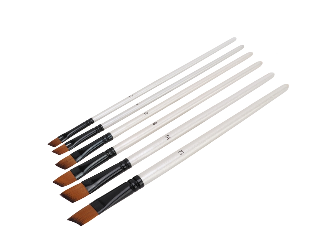 6 Pinceles De Nailon Resistentes De Mango Corto Para Acuarela Y Acrílico.