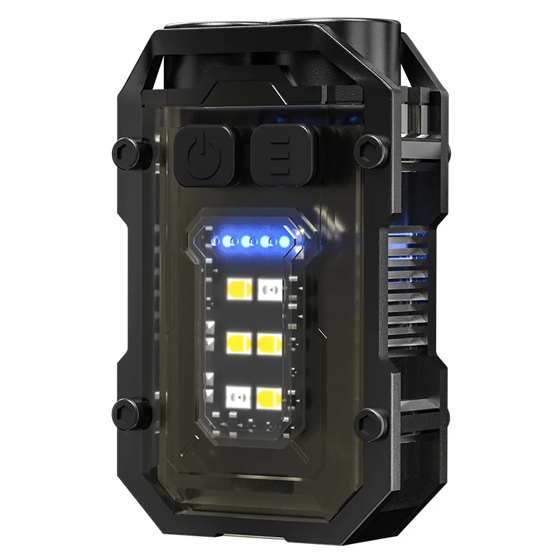 Linterna portátil mini (negra) para llavero, de alto brillo, con doble fuente de luz, ideal para acampar y pescar al aire libre. Multifuncional.