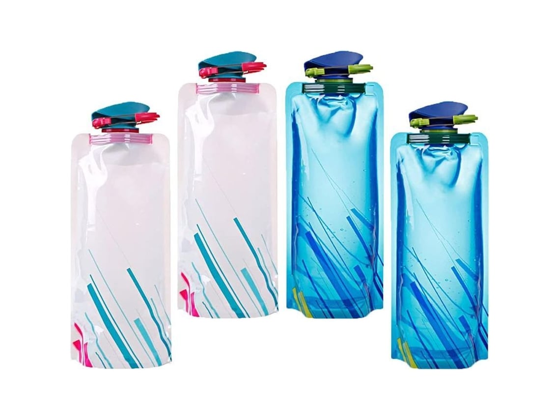 Botella de agua plegable Rebe de 700 ml, paquete de 4 unidades, portátil, reutilizable y a prueba de fugas, ideal para deportes al aire libre.