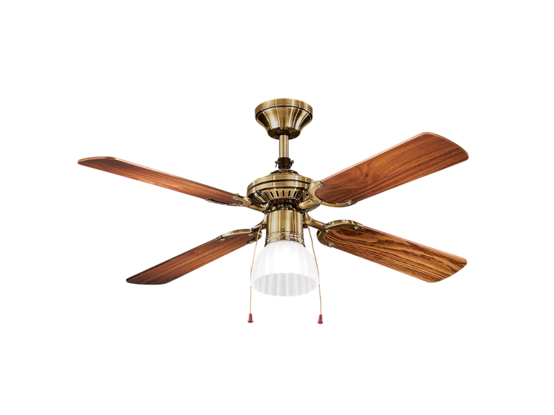 Ventilador de techo Perenz 7064 OB en nogal oscuro con luz, Ø 105 cm, 4 aspas, 3 velocidades, motor CA de 50 W, silencioso, conexión E27.