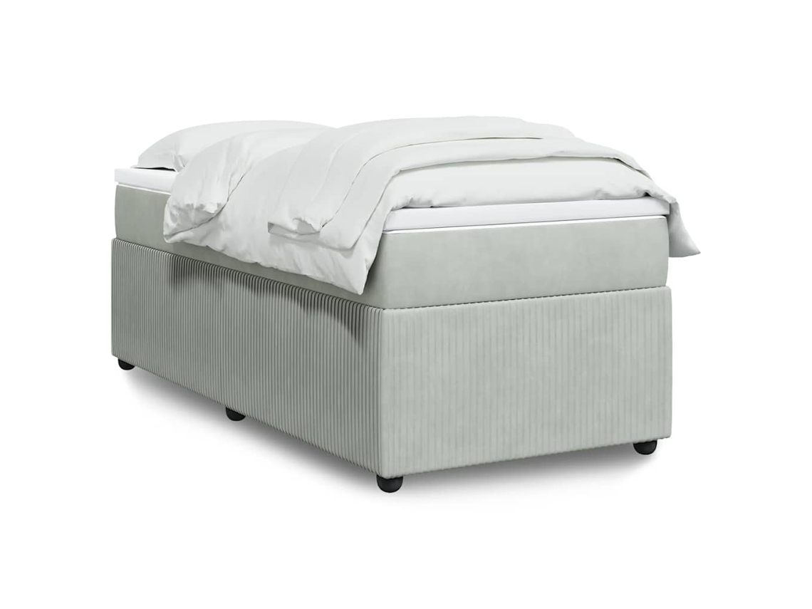 Cama Box Spring Con Colchón Terciopelo Gris Claro 90x190 Cm
