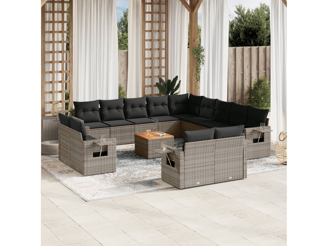 Conjunto de sofá de jardín de 14 piezas con cojines, mimbre gris, DKD Home Decor