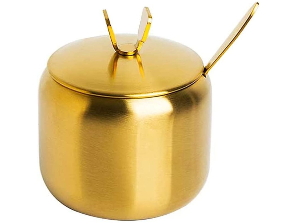 Azucarero De Acero Inoxidable Con Tapa Y Cuchara Para Especias Y Almacenamiento.
