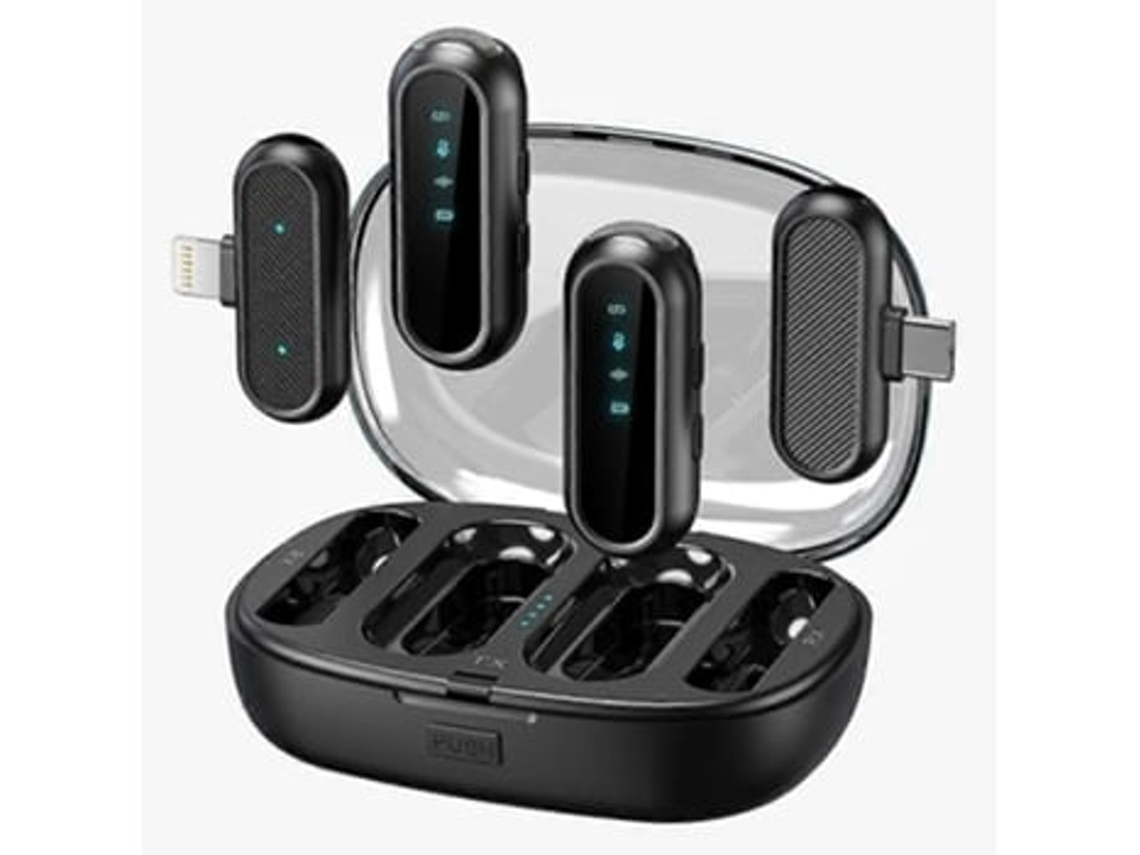 Micrófono de solapa inalámbrico 4 en 1 para Lightning/Android con estuche de carga Panoona