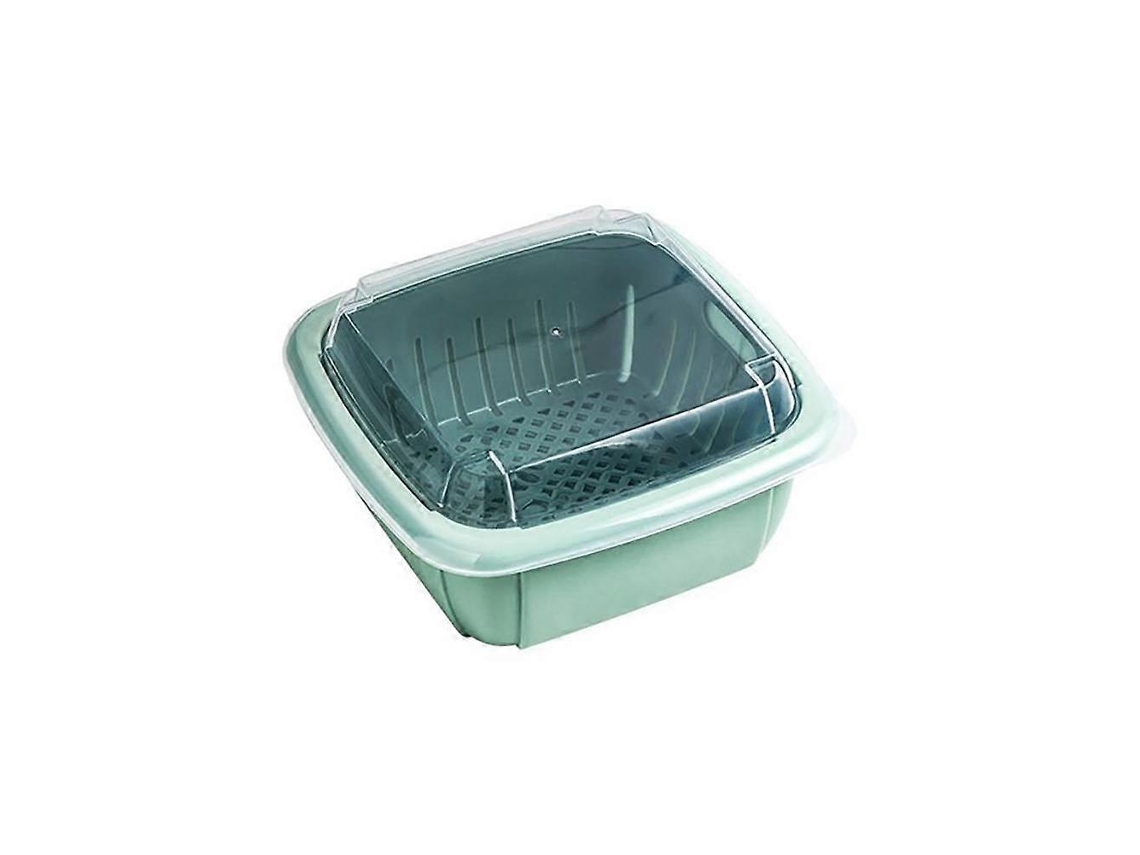 Escurridor de cocina con tapa, cesta doble multifuncional para almacenar frutas y verduras, verde.