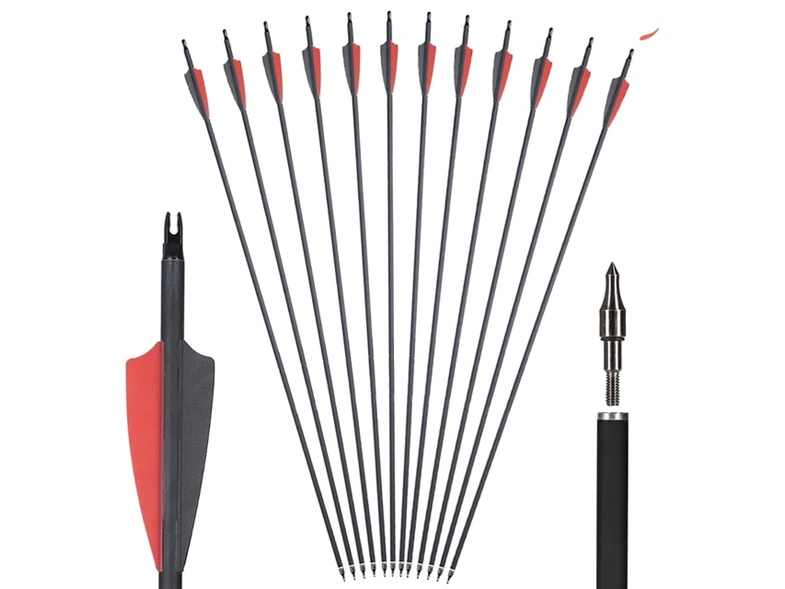 Flechas de carbono, 30 pulgadas, 500 puntas, 12 piezas, negro, rojo, OEM