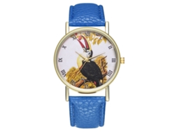 Reloj Unisex De Cuarzo Con Correa De Piel Sintética, Estampado Animal De Moda, Azul Marino.