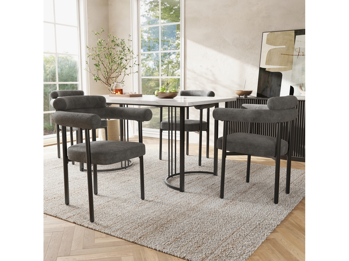 Juego De 4 Sillas De Comedor Anilladas De Gamuza Gris Oscuro.