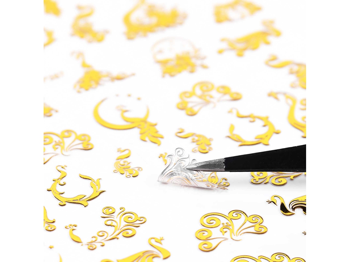 Rebe - 6 adesivos de unhas à prova d'água em estilo chinês com dragão e fênix (dourado)