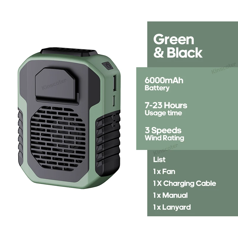 Mini ventilador recargable USB MDUG de 6000 mAh para acampar, hacer senderismo, escalar y practicar deportes.