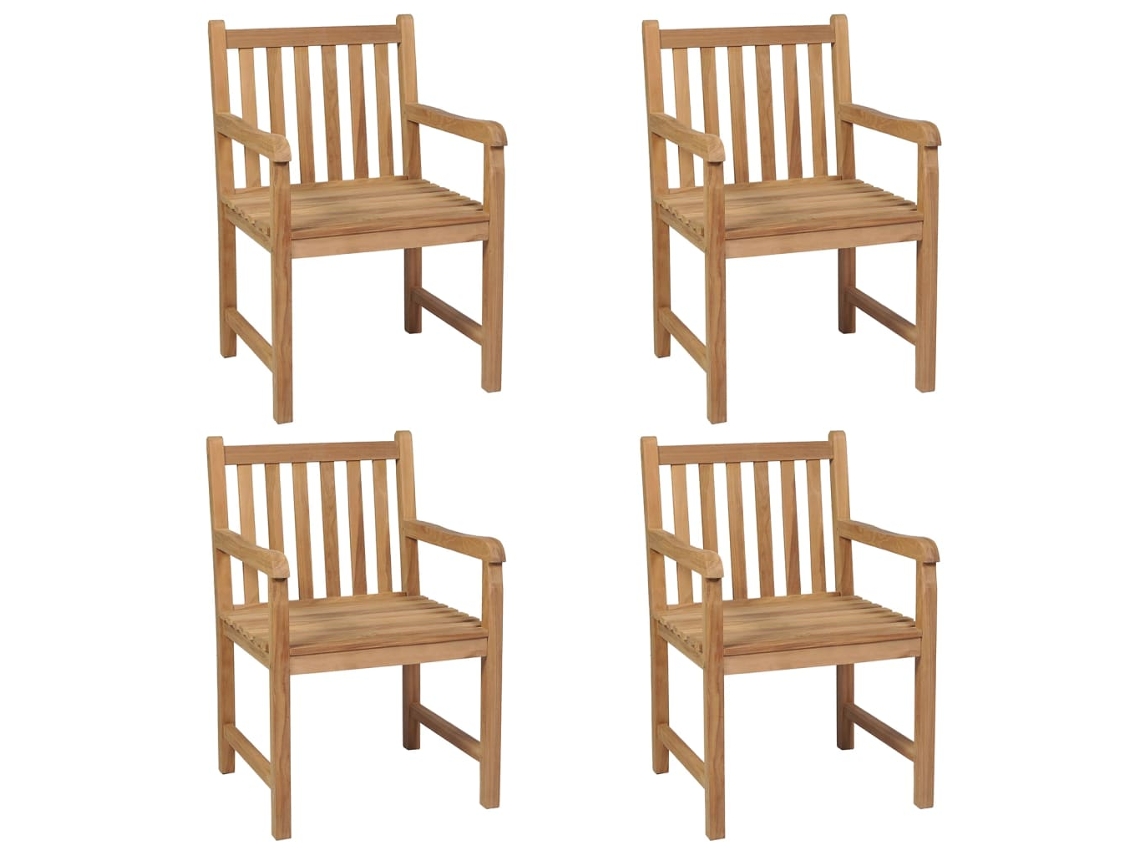 Juego de 4 sillas de jardín con cojines, color blanco crema, teca maciza, EXCLUSIVA MAISON (4 piezas)