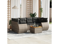 Conjunto de sofá de jardín de 7 piezas con cojines, mimbre gris, DKD Home Decor