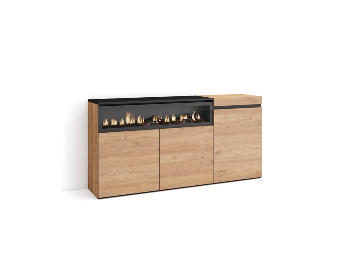 Aparadores para salón 150x75x35cm 3 Puertas Chimenea eléctrica Roble y negro