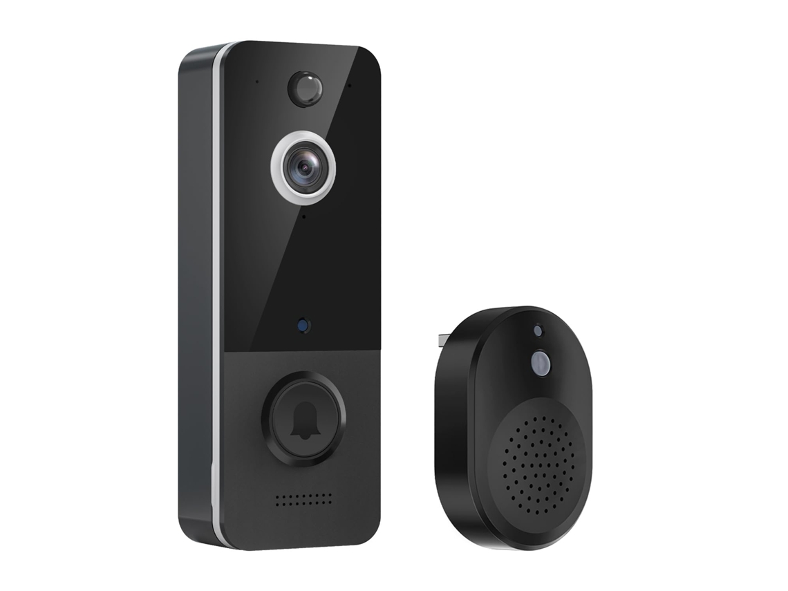 Cámara de timbre de vídeo inteligente inalámbrica con timbre, sistema de seguridad para el hogar con detección humana IA, vista en vivo BISBISOUS
