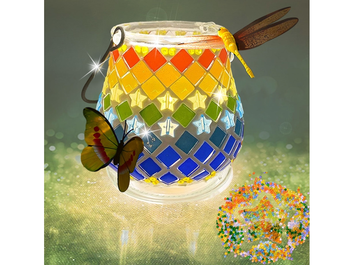 KOFIHETY Kit Portavelas de Mosaico de Vidrio, Set Creativo de Mosaico Manualidades para Niños y Adultos, Portavelas para Hogar, Iluminación, Decoración, Arte H