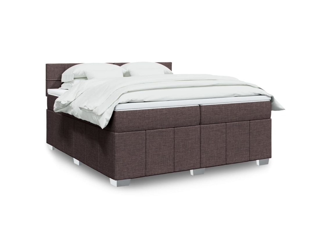 Cama Box Spring Con Colchón Tela Marrón Oscuro 200x200 Cm