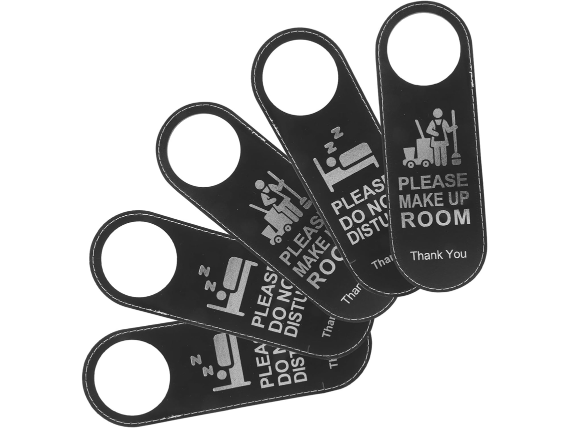 Juego De 5 Carteles De Cuero De Doble Cara Para Puertas: "por Favor, No Molestar" Y "por Favor, Limpiar".