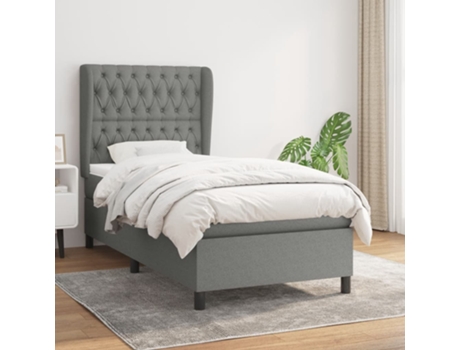 vidaXL Cama con somier y colchón 90x190 cm tela gris oscuro