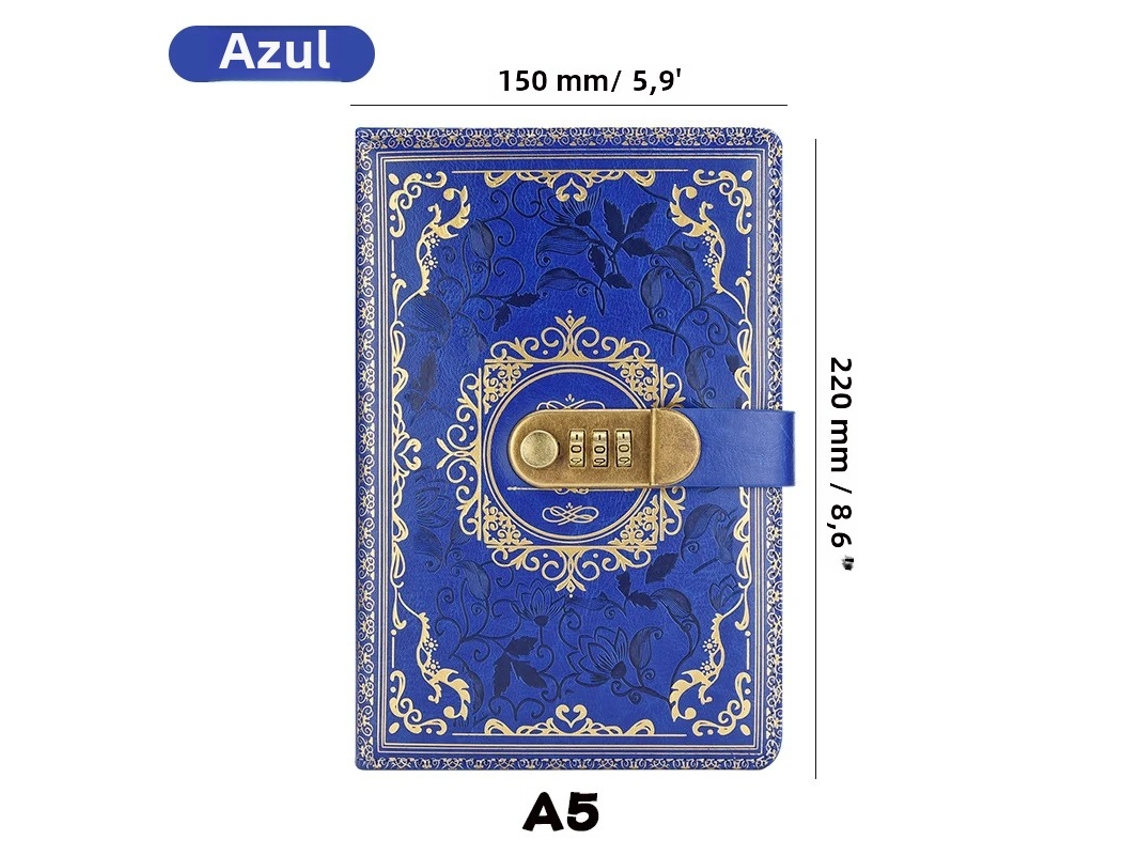 Libreta numérica retro para contraseñas, con candado, tamaño A5, ideal para hombres y mujeres (azul)
