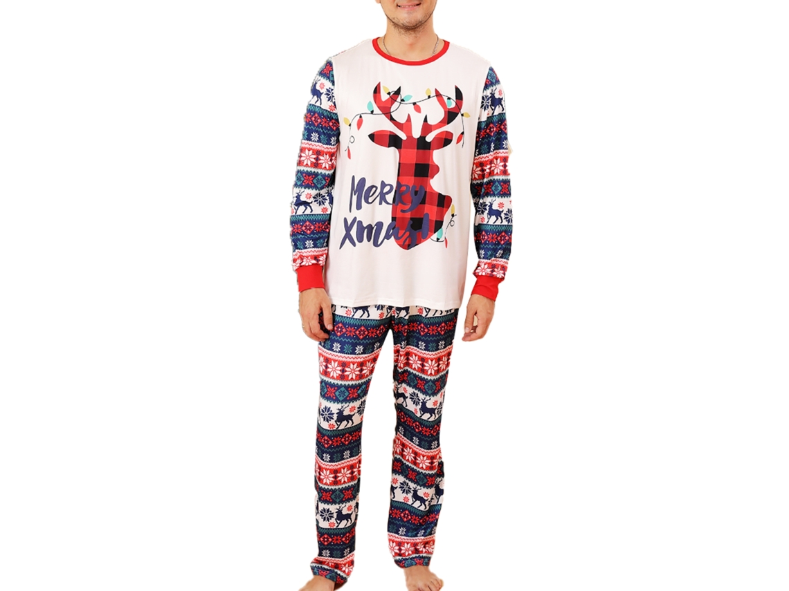Pijamas Navideños Con Estampa De Ciervo Para Familia, Cuello Redondo Y Mangas Largas, Talla Xl Para Hombre