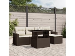 Conjunto de sofá de jardín de 6 piezas con cojines de mimbre sintético marrón de DKD Home Decor
