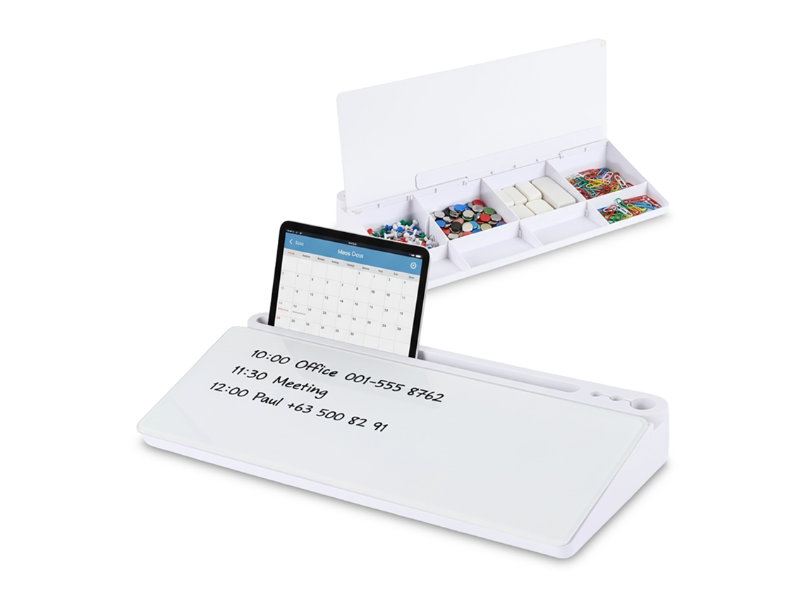 Organizador De Escritorio Relaxdays Con Pizarra, 8 Compartimentos, Plástico, Hbt: 5,5 X 40 X 18 Cm, Blanco