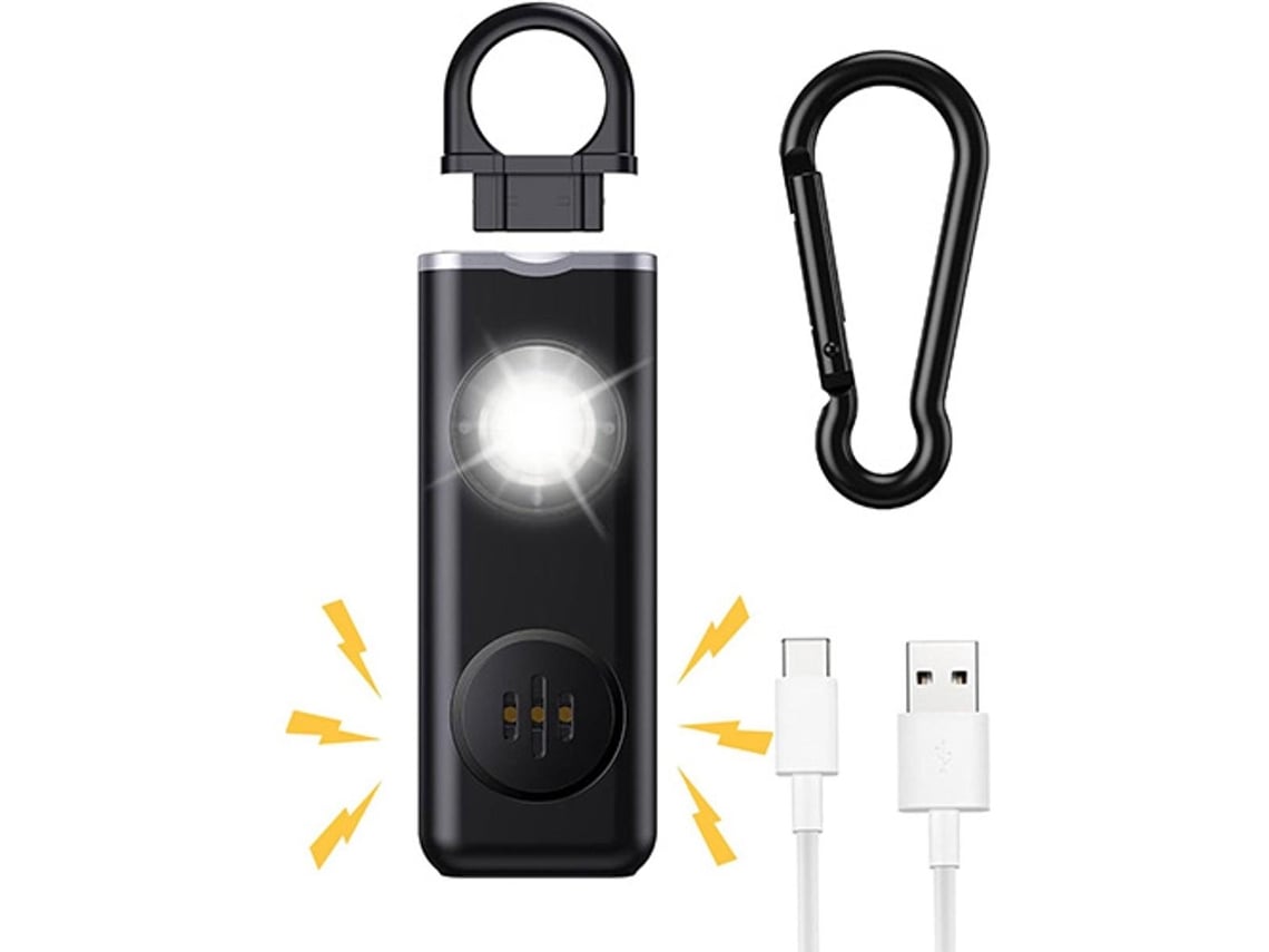 Chaveiro Com Alarme Recarregável Com Luz Estroboscópica De Led, 130 Decibéis.