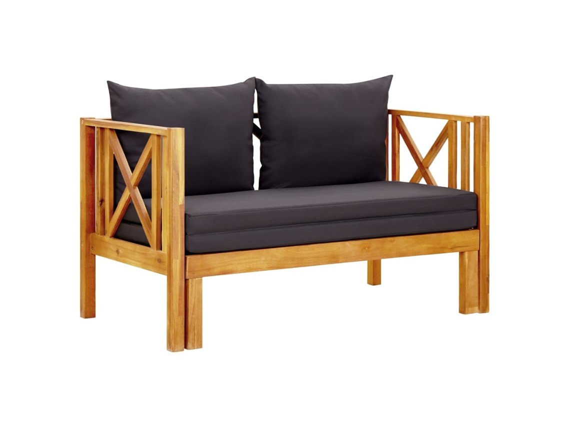 Banco de jardín de 2 plazas con cojines de 122 cm en acacia maciza Dkd Home Decor