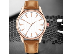 Reloj De Pulsera De Cuarzo Para Hombre Con Correa De Pu Y Esfera Redonda (marrón Claro Y Blanco).