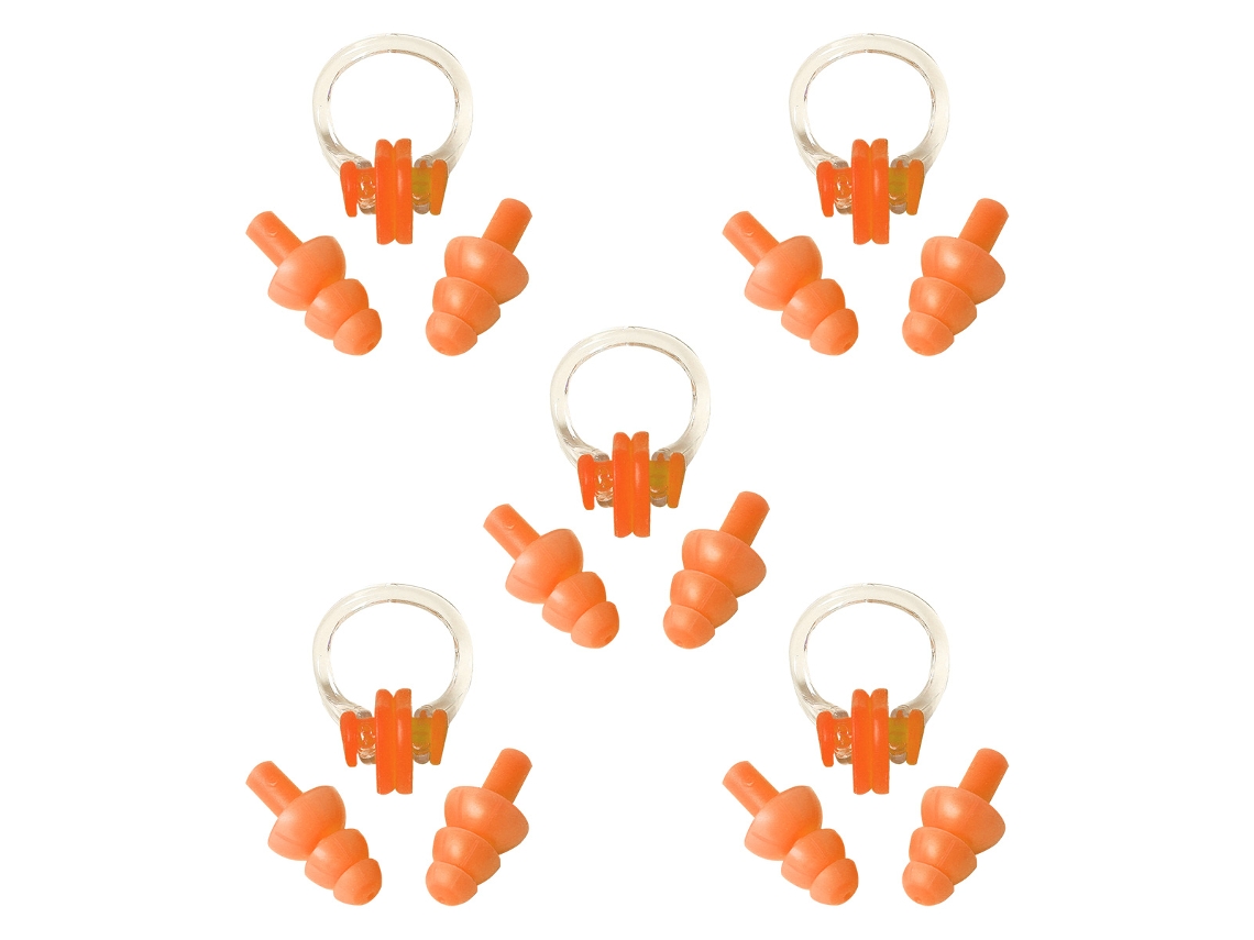 MEOIRUERY Tapones para los Oídos de Natación, Paquete de 5 Pares Impermeables Reutilizables de Silicona para Natación, Duchas, Baños, Surf y Esnórquel - Naranja